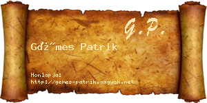 Gémes Patrik névjegykártya